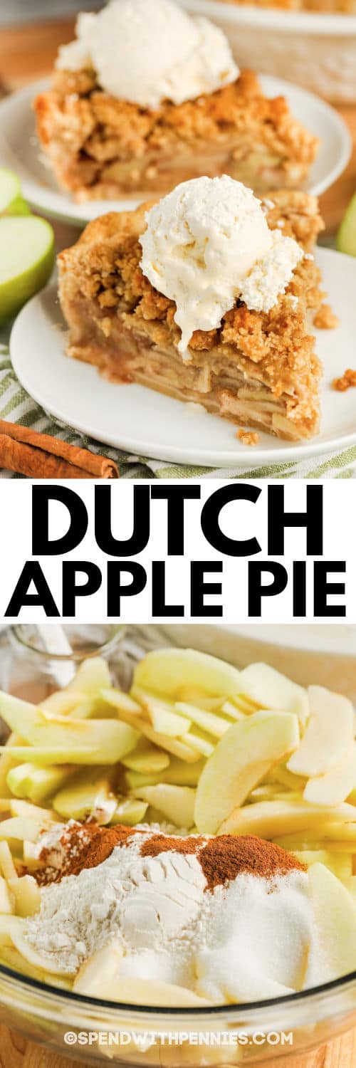 Hozzávalók holland almás pite készítéséhez egy üvegtálban és kész címkézett edényben