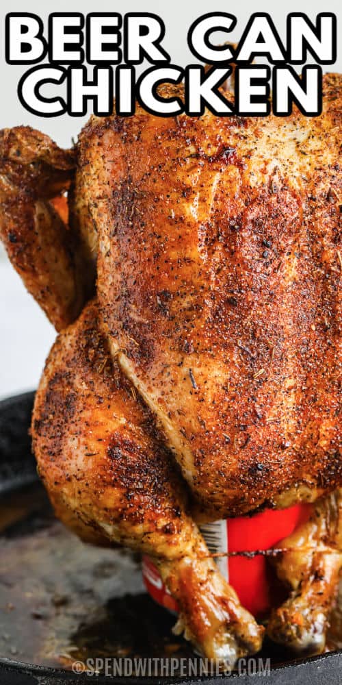 közelről a Beer Can Chicken címmel