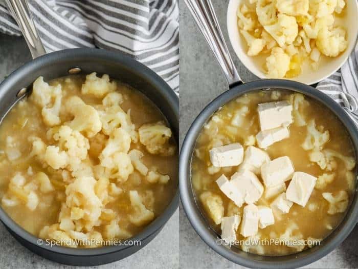 Krémes, sajtos és finom karfiollevest könnyű elkészíteni a főzőlapon vagy az Instant Pot-ban. Tartsa melegen a Crockpot-ban, és egész nap tálalja! # költemények # karfiolleves # leves # recept # krém # egészséges # krémes # sajtos # könnyű # burgonya # pörkölt az összetevők hozzáadásának folyamata az egyszerű karfiolleves elkészítéséhez