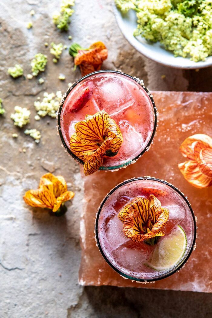 Strawberry Hibiscus Ginger Margarita | halfbakedharvest.com #cocktail #margarita #tequila #drinks