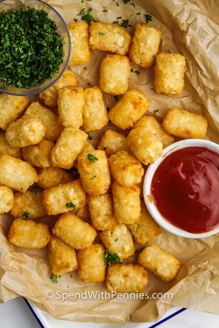galvanizált Air Fryer Frozen Tater tots ketchuppal