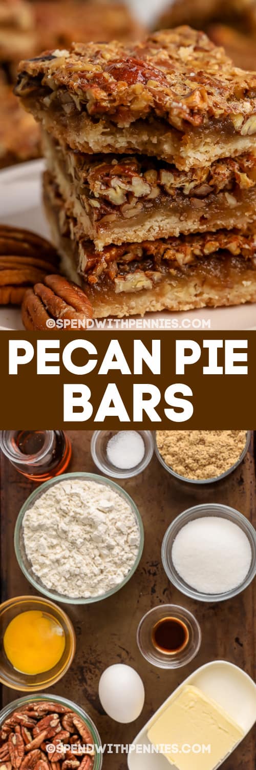 pekándió pogácsa hozzávalói és egy halom pekándió pite rúd írással