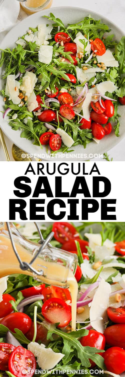 öntet öntése az Easy Arugula Saláta és a tányéros étel címmel