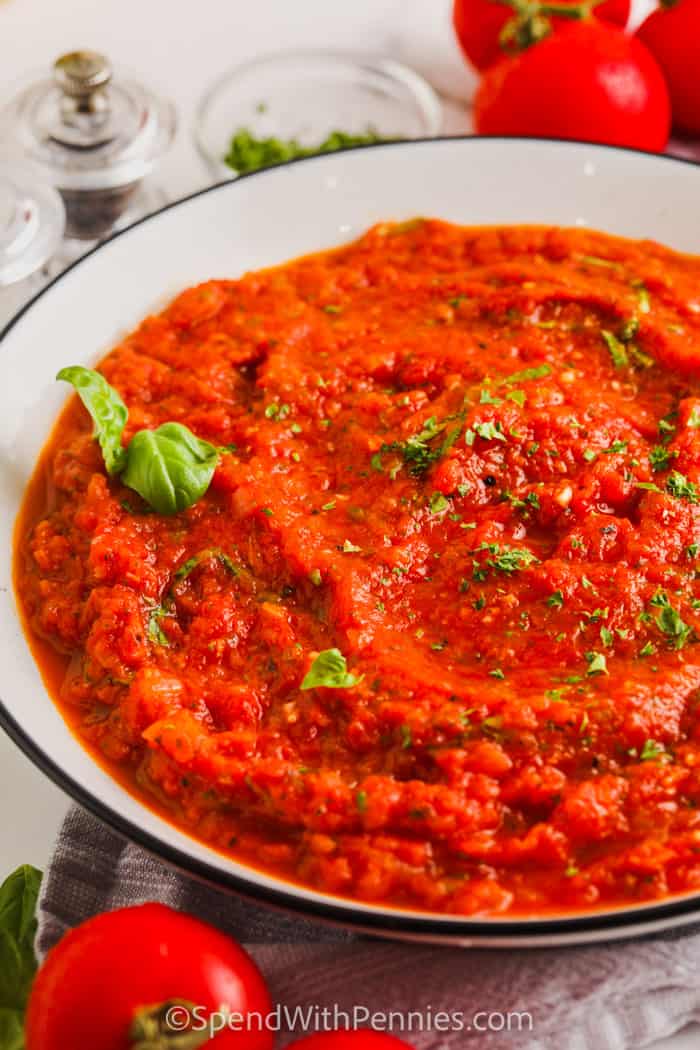 Fresh Tomato Sauce in a bowl with garnish