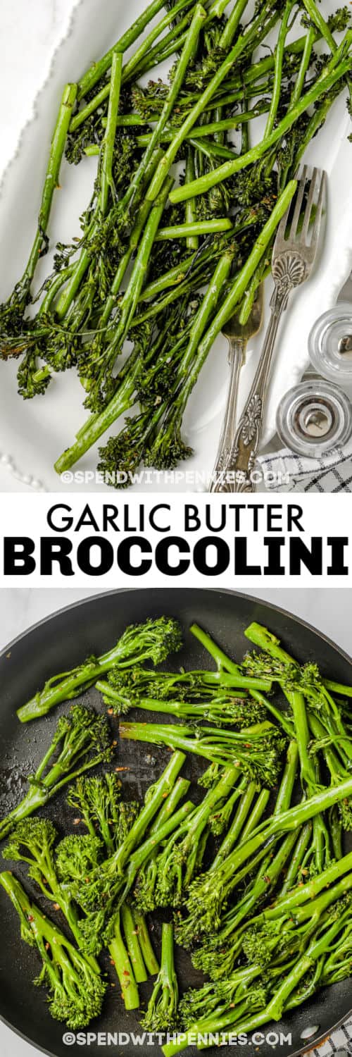 Fokhagymás Broccolini a serpenyőben főzés és egy cím