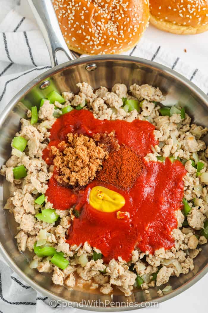 hozzávalókat a serpenyőben, hogy Törökország Sloppy Joes