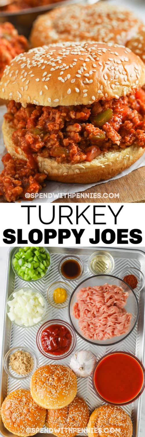 hozzávalók ahhoz, hogy Törökország Sloppy Joes -t készítsen, címkével bevont edénnyel