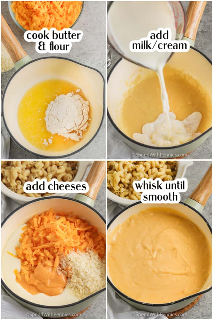 process of making sauce for Homemade Mac and Cheese Casserole