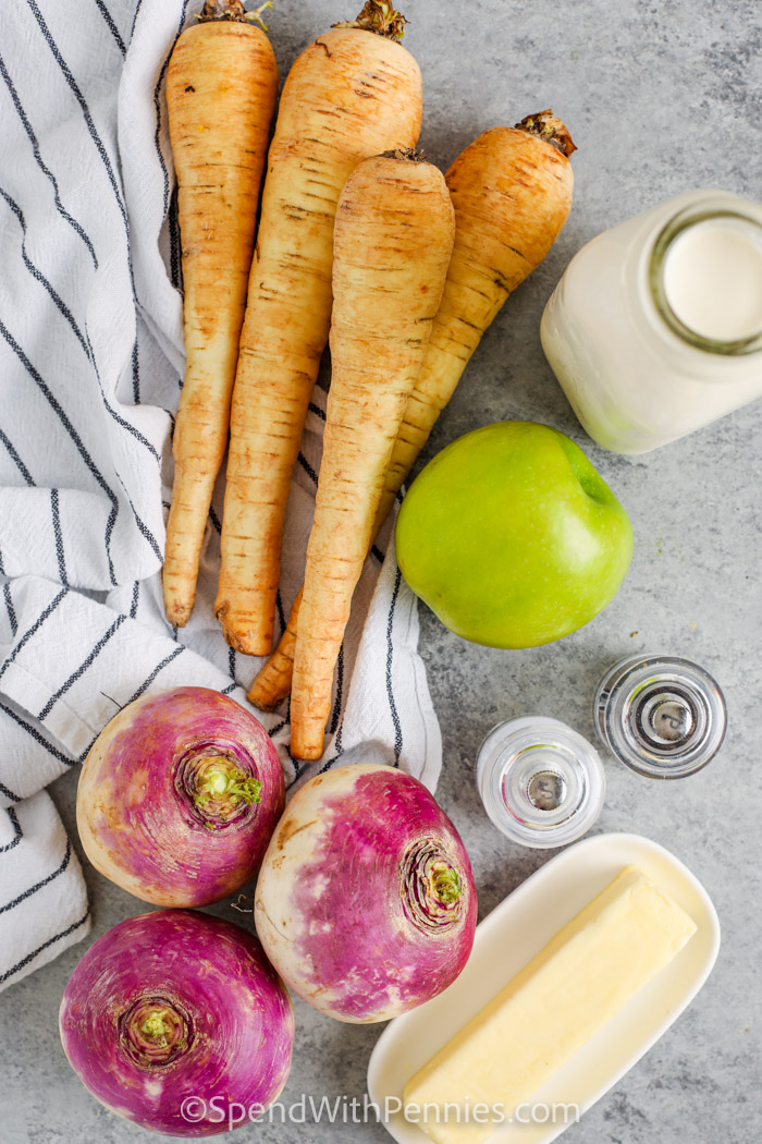 ingredients to make Mashed Parsnips and Turnips