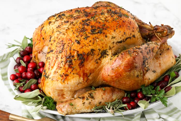 herb roast turkey on a platter