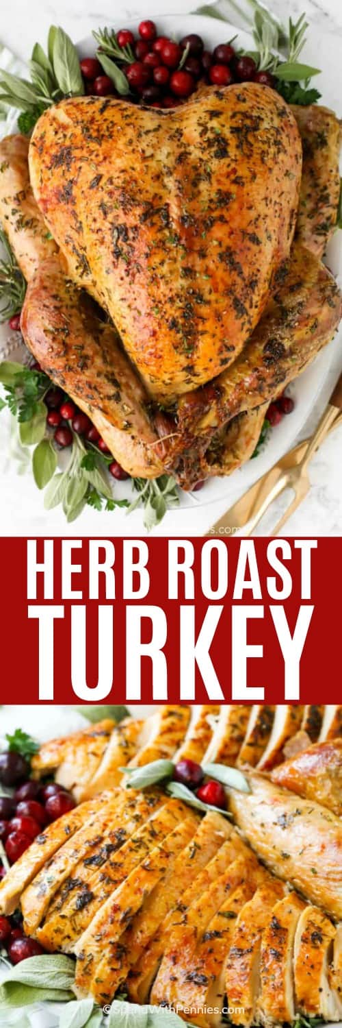 whole herb roast turkey, and sliced roast turkey