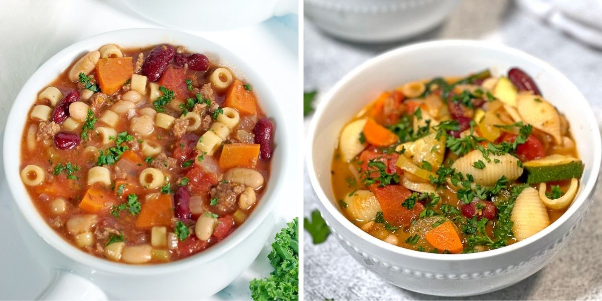 Két levesrecept az Olive Gardenből: pasta e fagioli és minestrone.