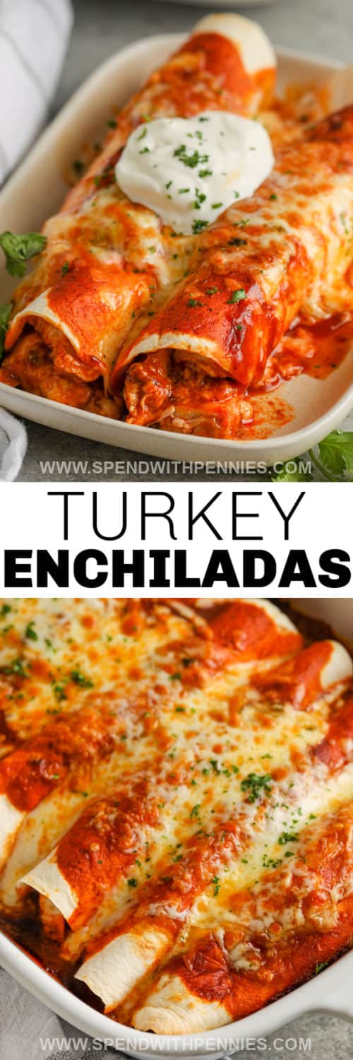 baked Leftover Turkey Enchiladas and plated with a title